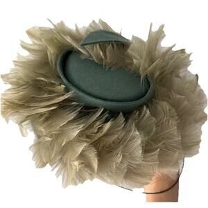 Vintage 1950s Feather Cocktail Tilt Hat Teal Felt Fascinator Germaine Montabert